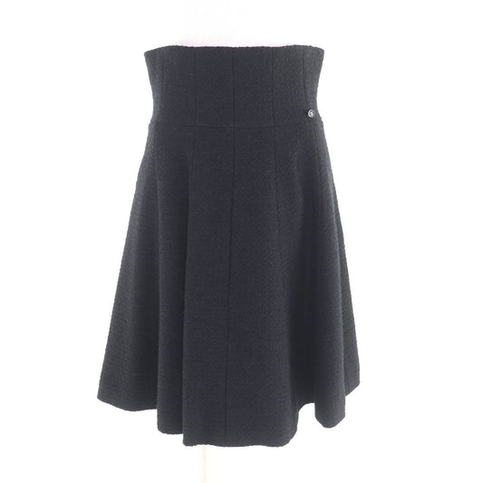 Chanel Wool Tweed Knee Length Fuscato Black 40 Dress