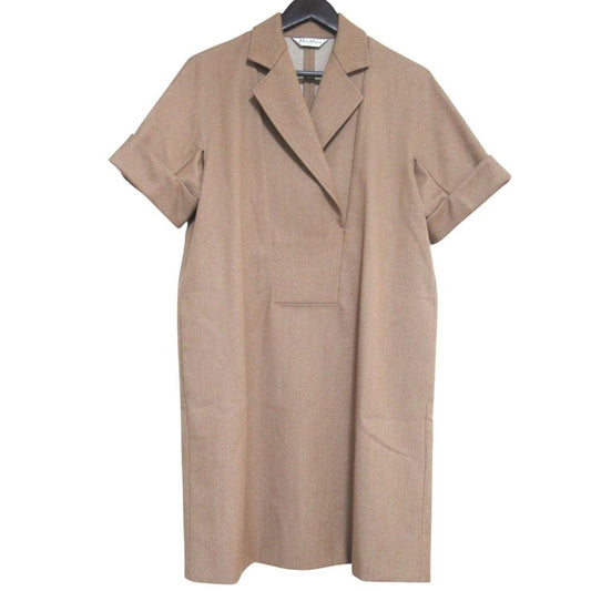 Max Mara Maxmara Short Sleeve Knee Length Cash Couple Wool Dress Brown