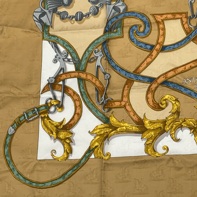 Hermes Carre 90 L'instruction DU ROY Imperial Gold Silk Scarf