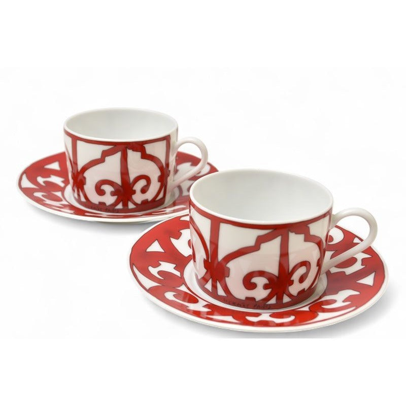 Hermes Cups Saucers Set Of 2 Gadarkivir Red White