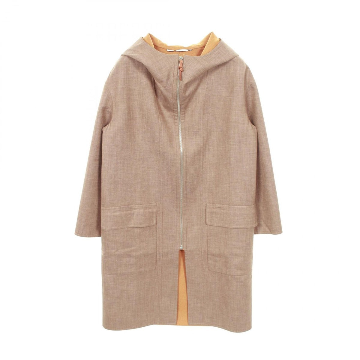 Hermes Double Face Zip Up Brown Cashmere Wool Coat