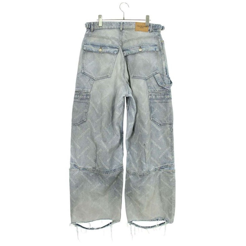 Balenciaga Tdw14 Logo Allover Destroyed Baggy Denim Pants — view 2