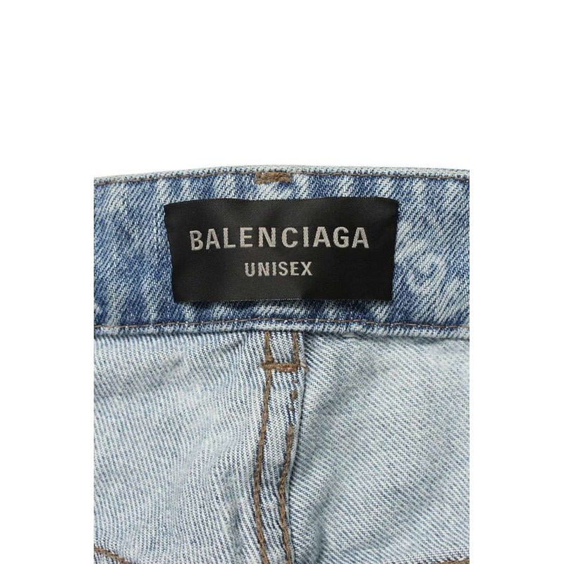 Balenciaga Tdw14 Logo Allover Destroyed Baggy Denim Pants — view 3