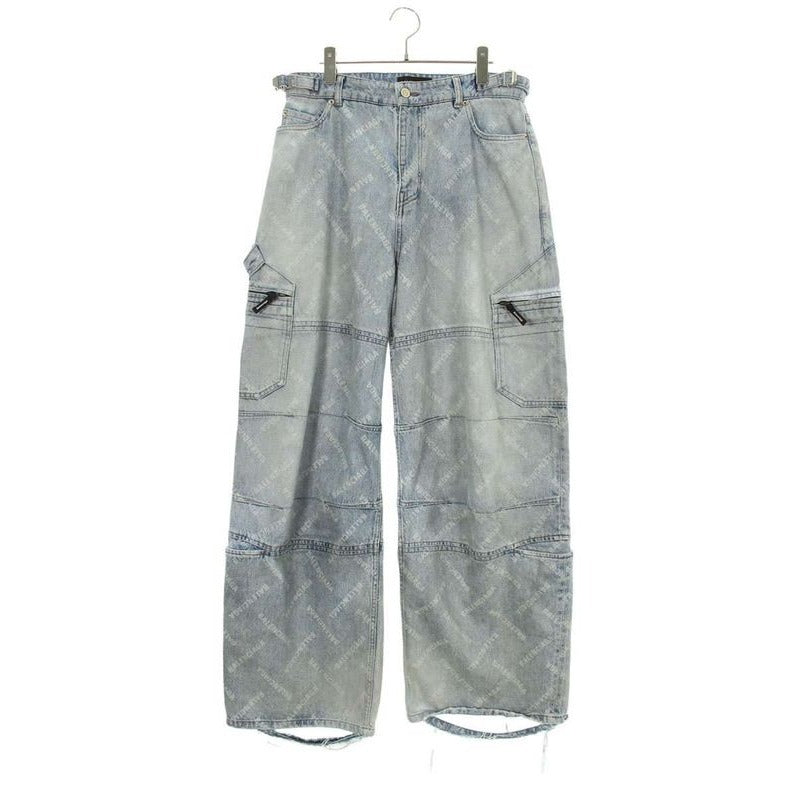 Balenciaga Tdw14 Logo Allover Destroyed Baggy Denim Pants