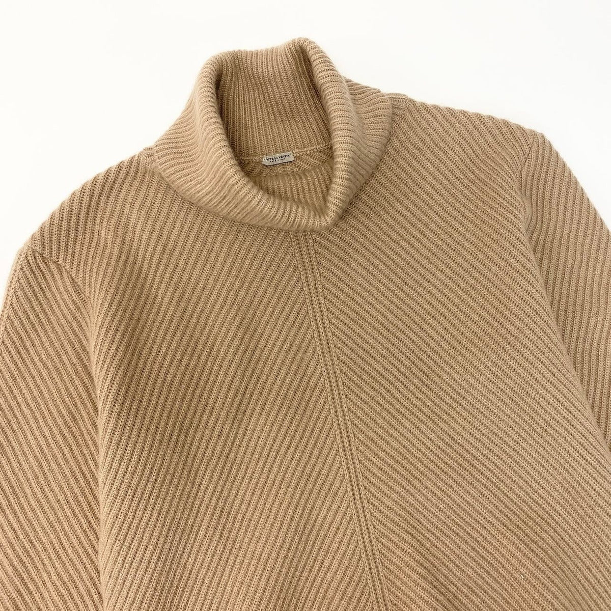 Bottega Veneta Cashmere Rib Knit High Neck Sweater Top 42 Beige — view 4