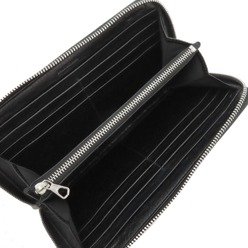 Balenciaga Long Wallet Round Zipper Graffiti Leather Black Silver Hardware