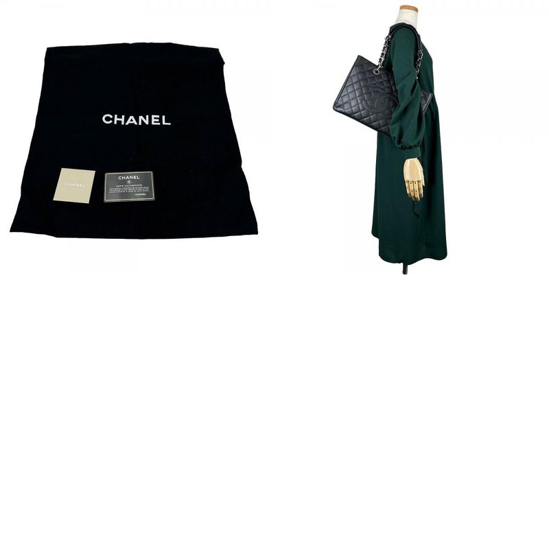 Chanel Tote Bag GST Tote Caviar Skin Black Silver Hardware Chain Coco Mark 16th
