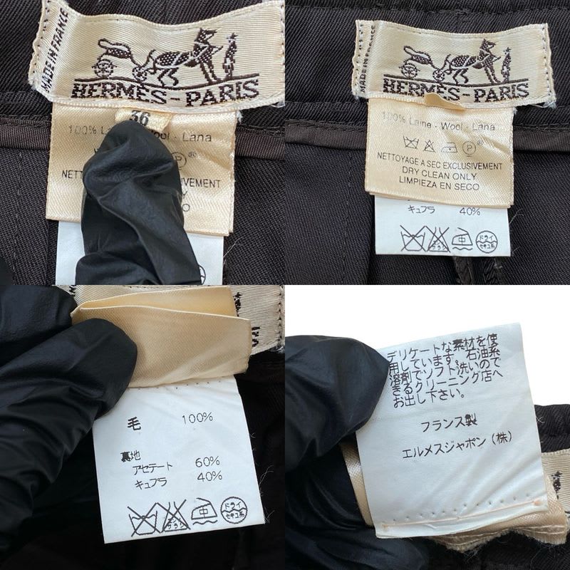 Hermes Vintage Wool Straight Pants Bottoms Size 36 Women's Brown 24976