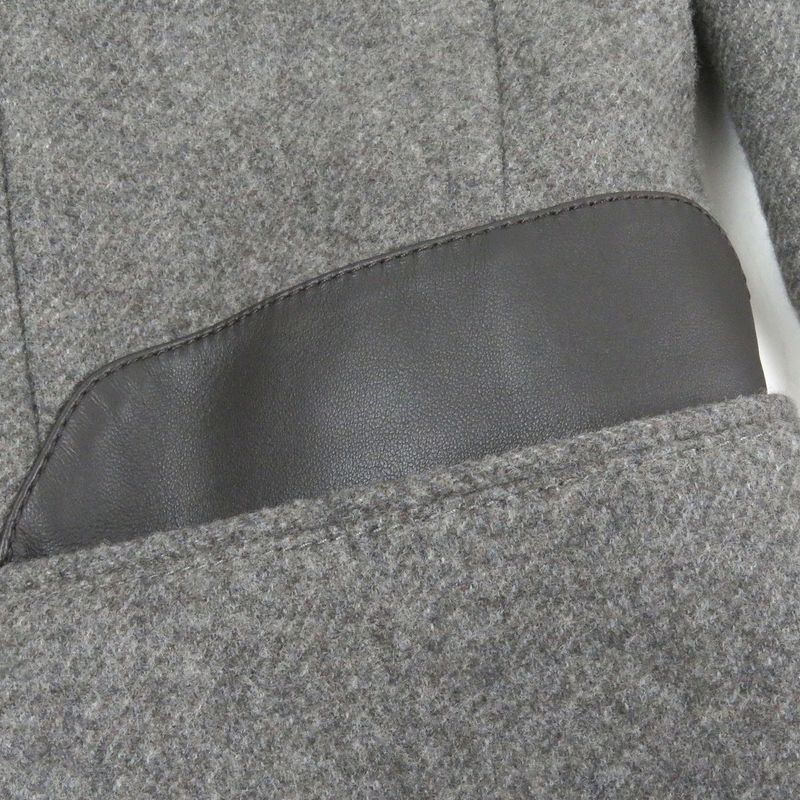 Hermes Super 100s Wool Partially Lamb Leather Double Breasted Chester Coat Gray