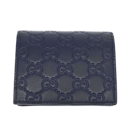 Gucci Striped Leather Compact Wallet Navy
