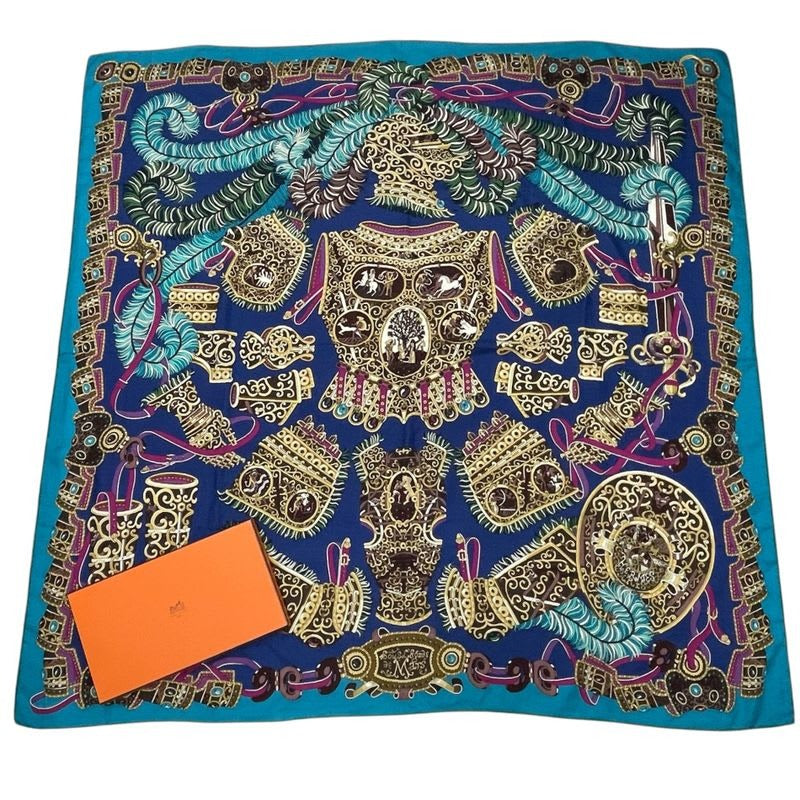 Hermes Scarf Carre 140 Cashmere SOUS LE GIDE de MARS God Of War Blue