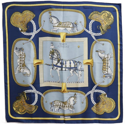 Hermes Carré 90 Grand Apparat Horse Silk Blue Women's Scarf