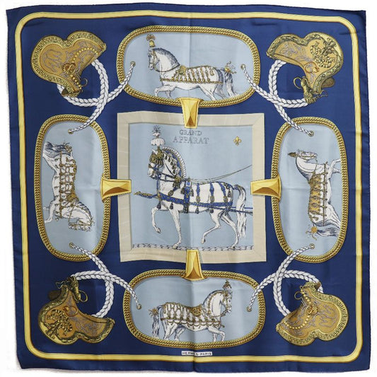 Hermes Carré 90 Grand Apparat Horse Silk Blue Women's Scarf