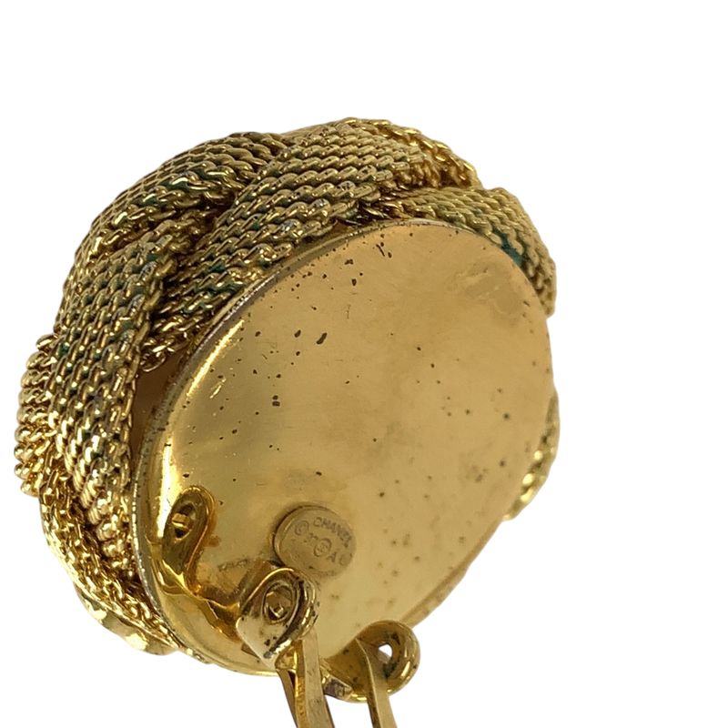 Chanel Pearl Coco Mark Gold White Metal/pearl Earrings 97 A Engraved Ladies