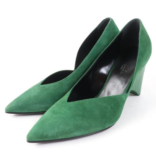 Hermes 2022 222283z Pointed Toe Suede Leather Pumps Green 37 With Box And