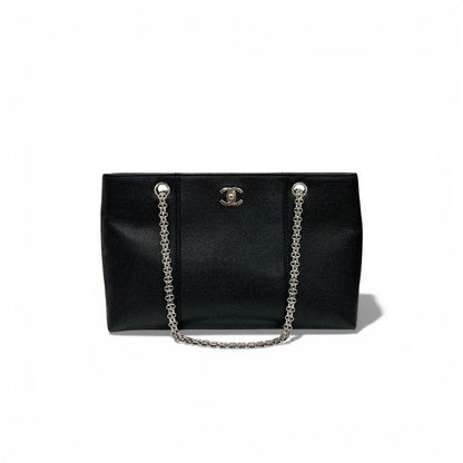 Chanel Bag Tote Black Silver Chain