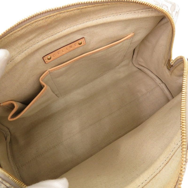 Celine Sulky Carriage PVC Leather Gray White Handbag Boston Bag 1198 Celine
