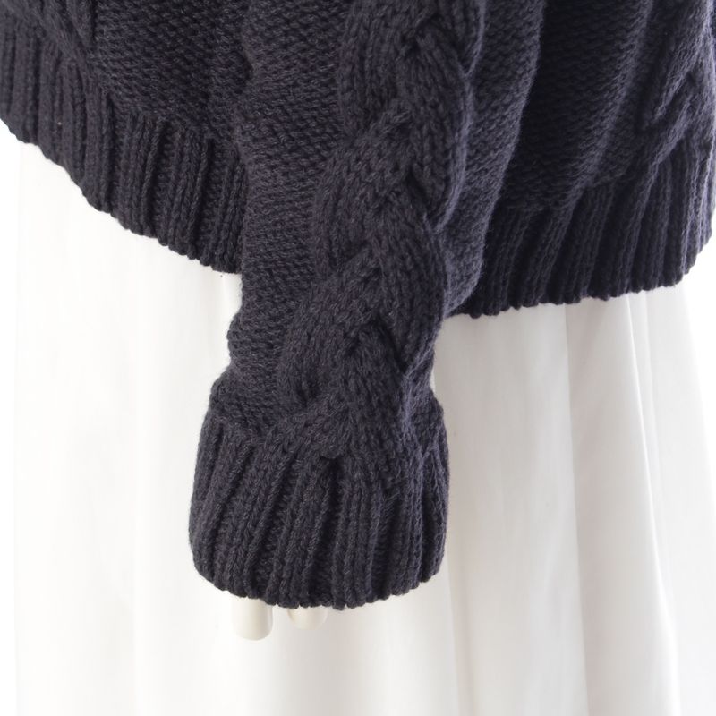 Hermes Wool Cashmere Mix Zip-up Sweater Cable Knit Black 42