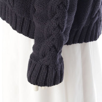 Hermes Wool Cashmere Mix Zip-up Sweater Cable Knit Black 42