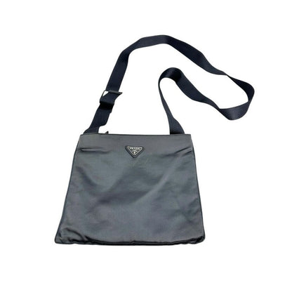 Prada Triangle Logo Pochette Silk Satin Shoulder Bag Light Gray