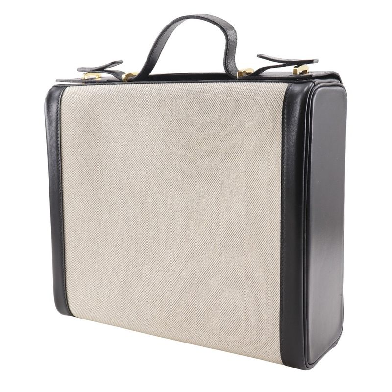 Hermes Vanity Travel Case Vintage Calf Black/beige 0X Unisex Handbag