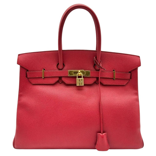 HERMES Birkin 35 GHW Vintage Rouge Vif Epsom Leather Shoulder Bag