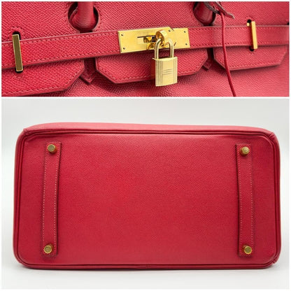 HERMES Birkin 35 GHW Vintage Rouge Vif Epsom Leather Shoulder Bag