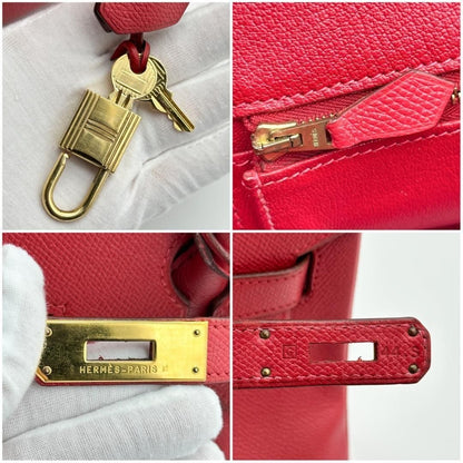 HERMES Birkin 35 GHW Vintage Rouge Vif Epsom Leather Shoulder Bag