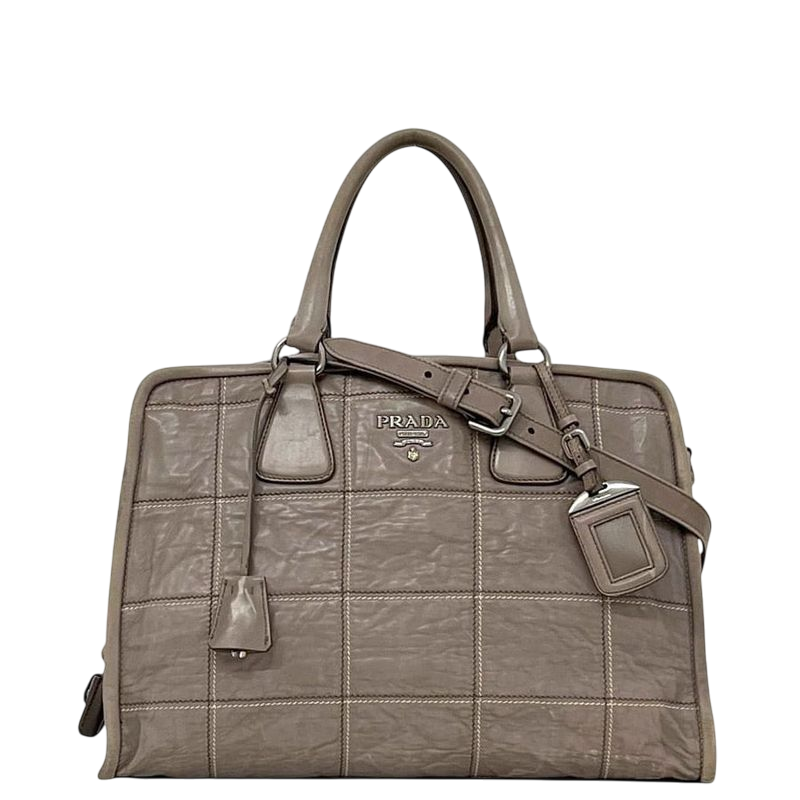 Prada 2 Way Bag Grey Bn2217 Excellent Condition Nappa Leather Preowned