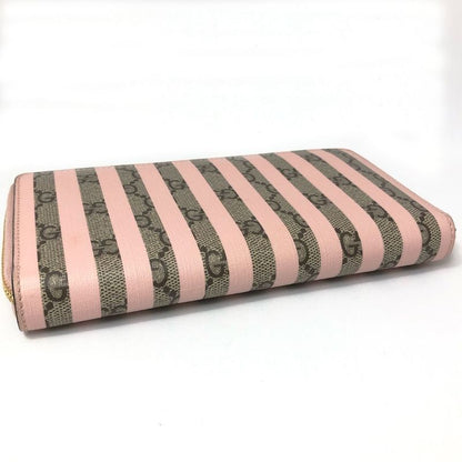 Gucci Wallet Pink GG Supreme Candy Cane Stripe Zip Around