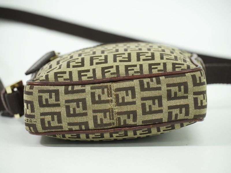 Authentic Fendi Zucchino Shoulder Bag Pochette Canvas Beige Brown 8bt098