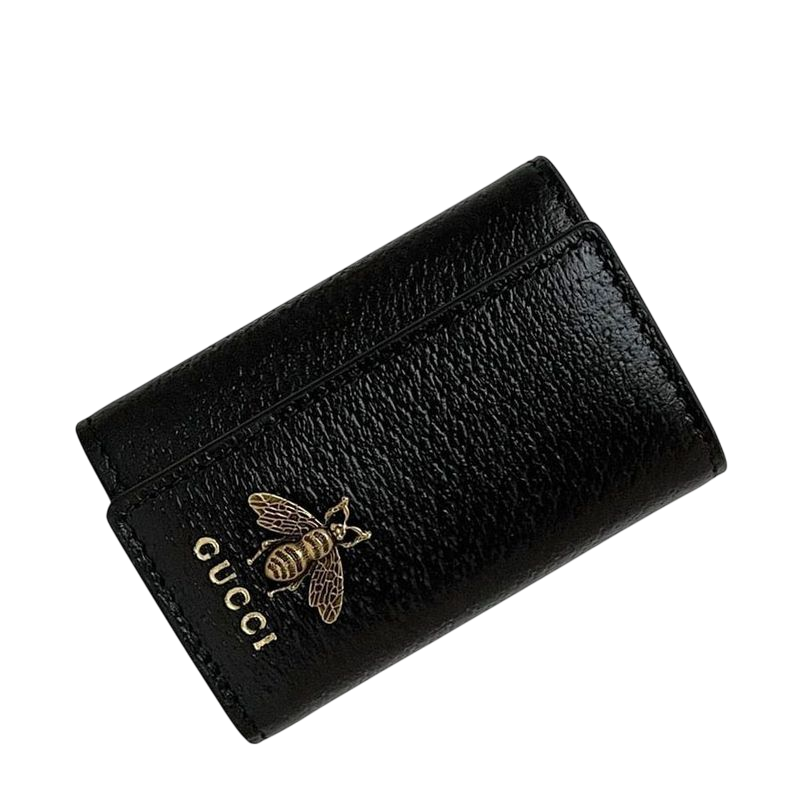 Gucci 6strand Key Case Black Animalier Metallic Ruby 523683