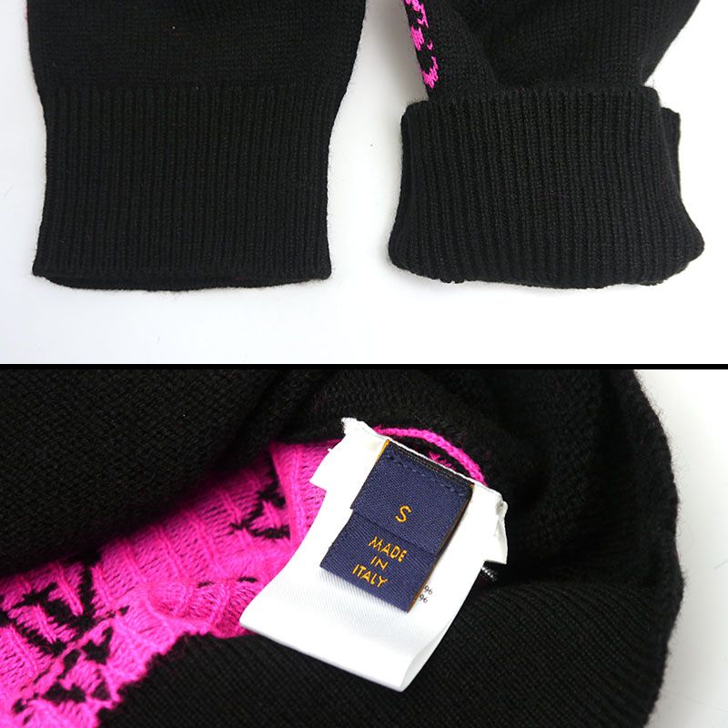 Louis Vuitton Cashmere Knit Size S Black And Pink Monogram Pattern On Back