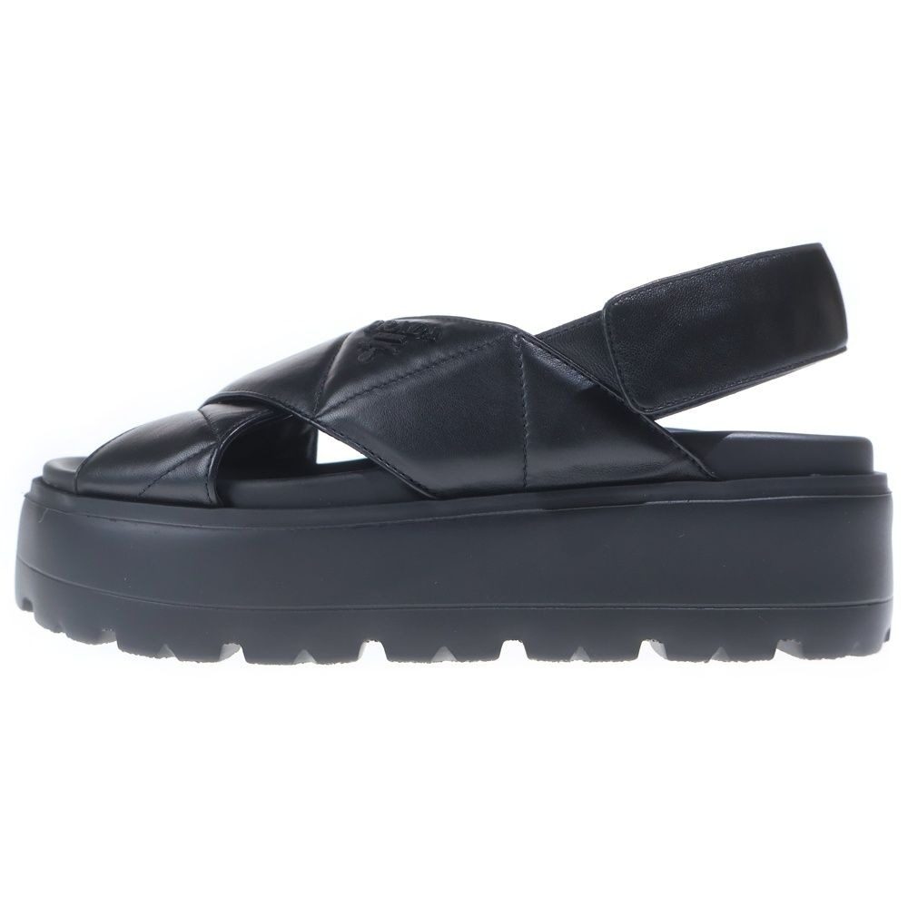 Prada Nappa Leather Crisscross Flatform Sandals Black