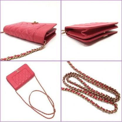 Chanel Chain Wallet Quilted Lambskin Pink Gold 8 Digits 19 X — view 5