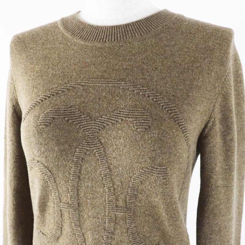 Hermes 22AW 2h2631d1 Cashmere H Lift Long Sleeve Knit Pullover Brownish 34