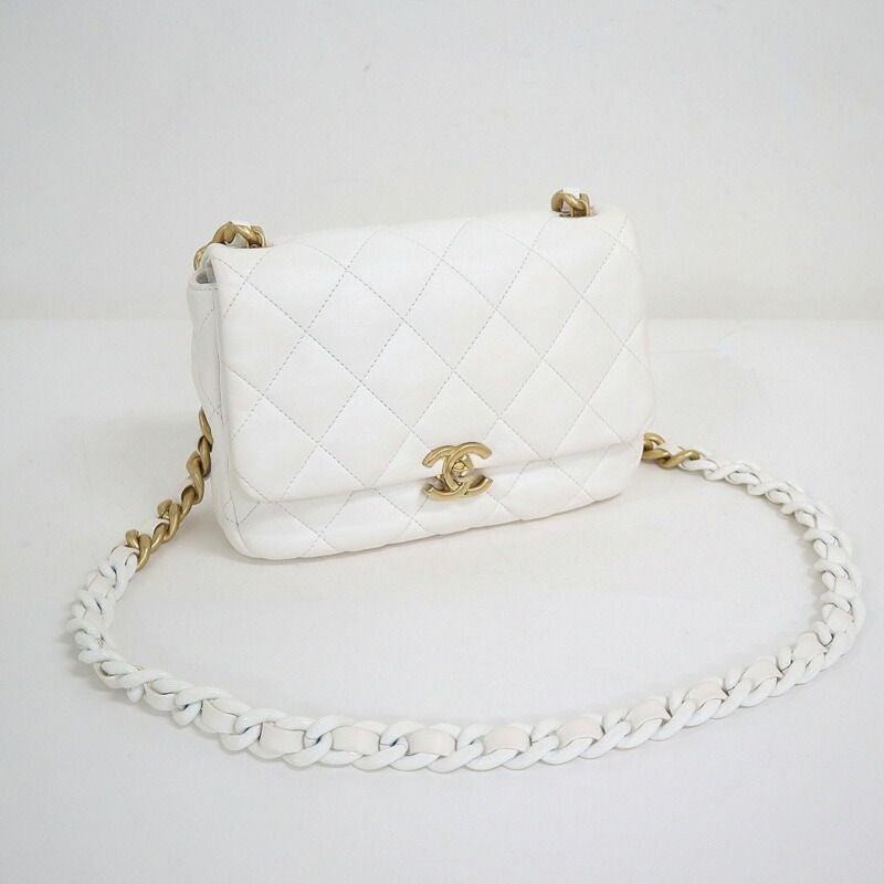 Chanel Quilted 21 Chain Shoulder Bag Small Flap White Lambskin X