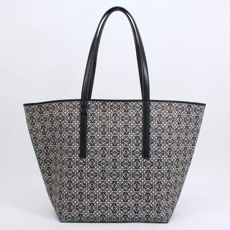 Loewe Leather Canvas Navy Black Tote Bag Silver B533 Z73 X08