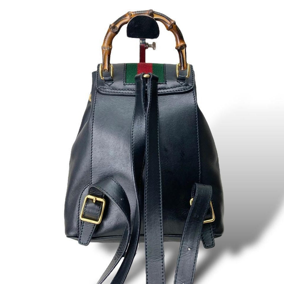 Authentic Gucci GG Vintage Bamboo Monogram Sherry Web Ophidia Backpack Leather - The Reluxe