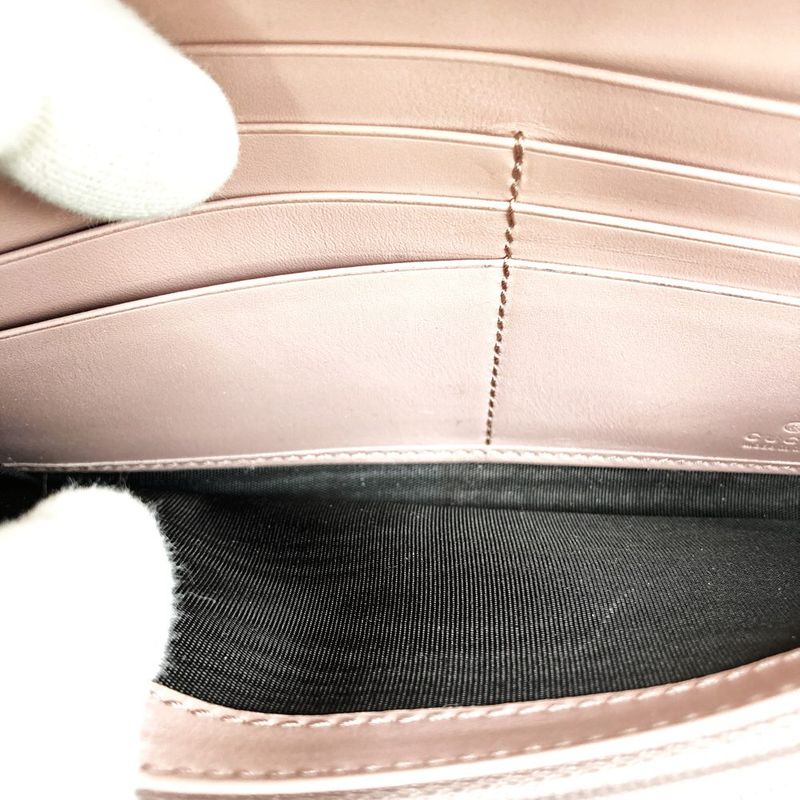 Gucci 388679 2067 Striped Ribbon Long Wallet Pink Beige Leather Women