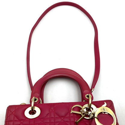 DIOR Lady Dior Medium 2way Shoulder Bag Handbag Leather Pink Gold Hardware