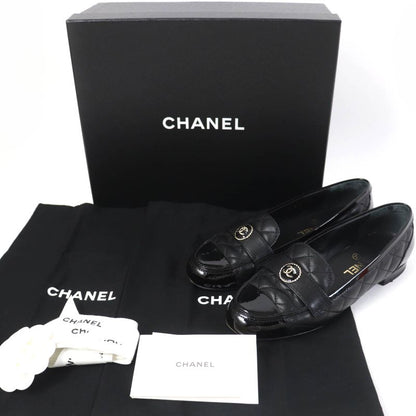 CHANEL 23B G45122 Coco Mark Matelasse Leather Patent Leather Flat Pumps Ballet