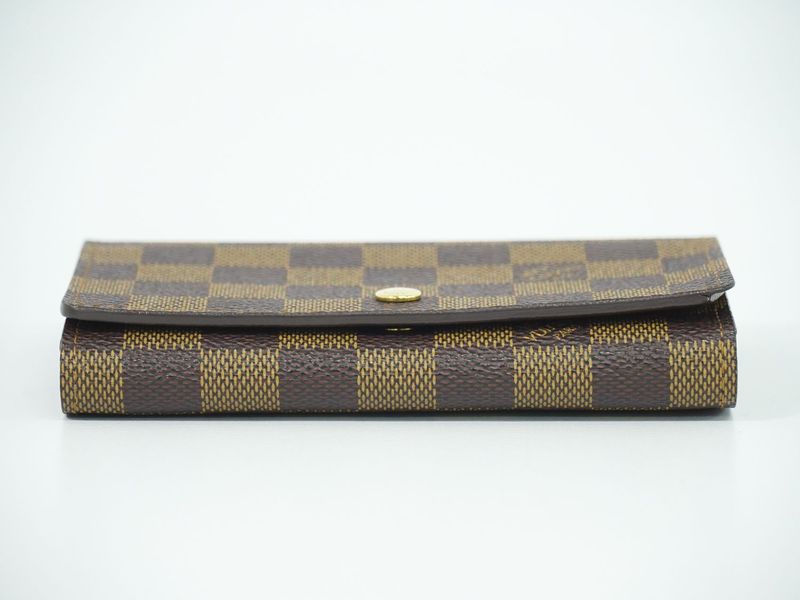 Authentic Louis Vuitton LV Porte Monet Bier Trésor Damier Ebène Fold Wallet