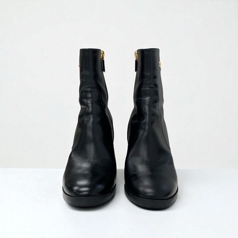Christian Dior D-town Boots Short Shoes Leather Black Gold Logo