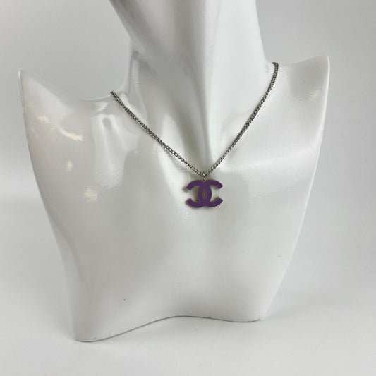 Chanel CC Logo Necklace Purple Silver Vintage
