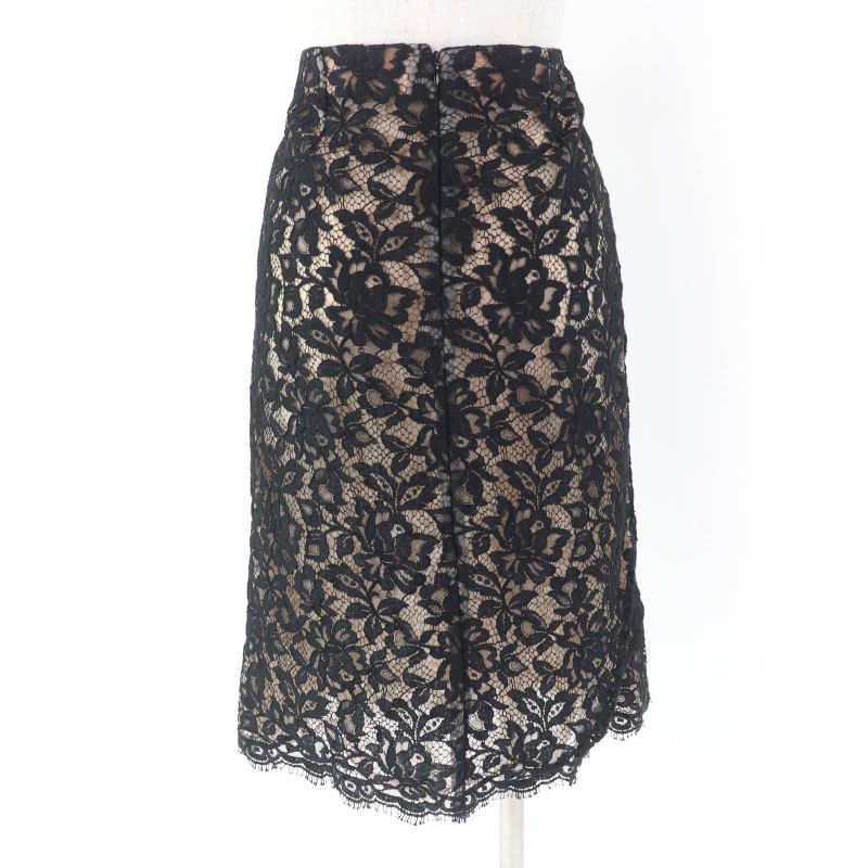 CHANEL P64618v60643 100% Silk Lined Full Lace Skirt With Lion Hardware Black 38