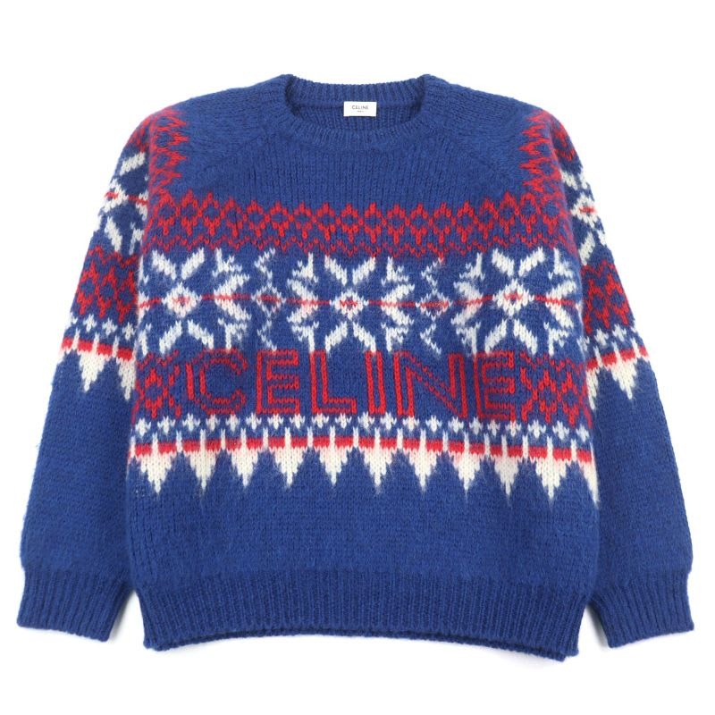 Celine 22 AW 2 S 100% Wool Logo Embroidery Fair Isle Crew Neck Knit