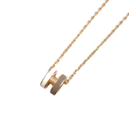 Hermes Pop Mini Cover le Metal Enamel Gray Beige Pink Gold White Necklace