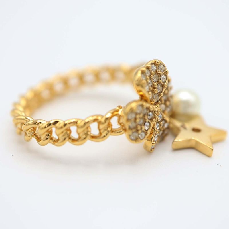 Christian DIOR Ring D-clover Clover Star Resin Pearl Size L Approx 13.5
