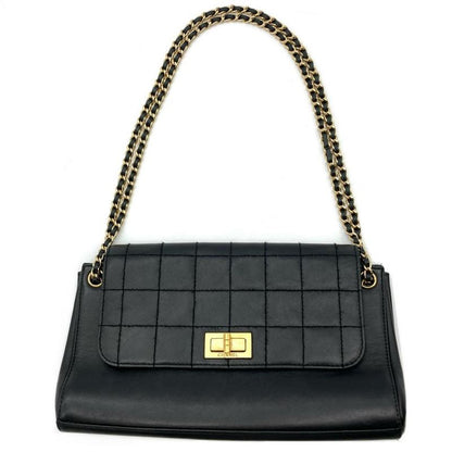 Chanel Chocobar Shoulder Bag Lambskin Black Gold Hardware